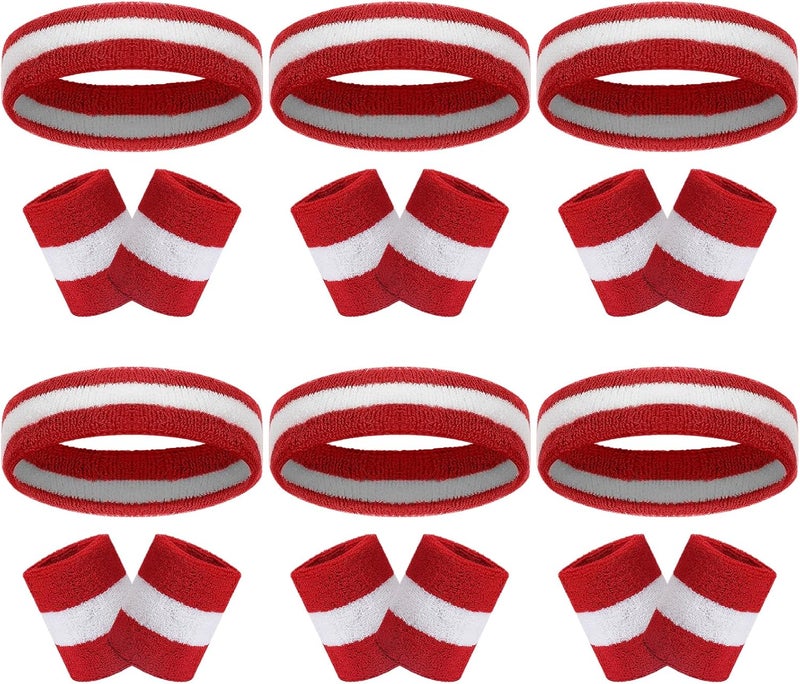 Ultrafun 18 Pcs Sweatbands Headband Wristband Set Colorful Striped Terry Cloth Sports Athletic Gym 80s Sweat Headbands - Image 1